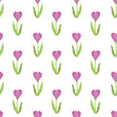 crocus . Vector seamless pattern on the theme of spring and Easter. Cute flat illustration for textile and wrapping paper