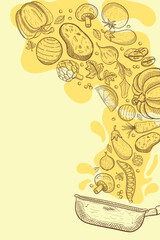 Cooking ingredients sketch style background 