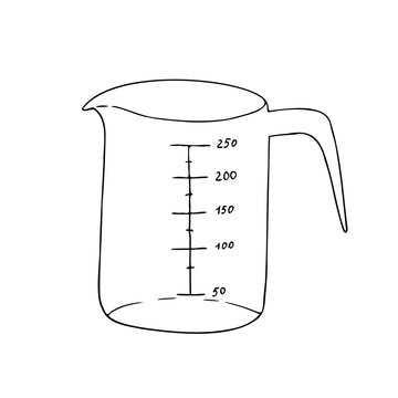 recommend clip art: Vector measuring cup. Graphic ink Plastic kitchen tool illustration isolated on background. Hand drawn line sketch. For designers, prints, logo, icon, menu, postcards, holiday, covers