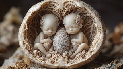 Futuristic 3D Educational Model of Sleeping Infants in Shell