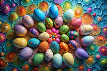 Fototapeta premium Aerial View Artistic Easter Eggs Abstract Background Spring Holiday Design