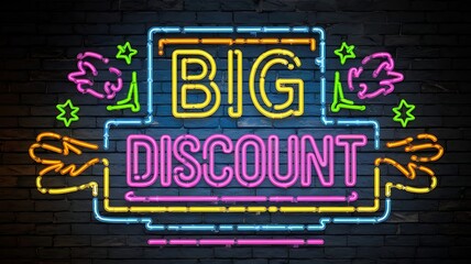 Neon Sign Announcing A Big Discount Sale
