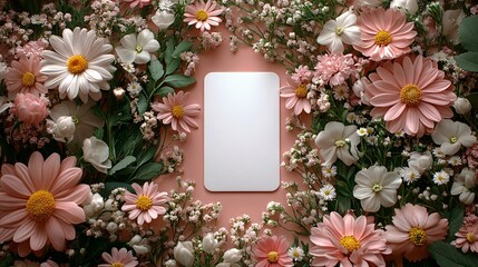 Intimate Pregnancy Reveal Flatlay with Flowers and Blank Space