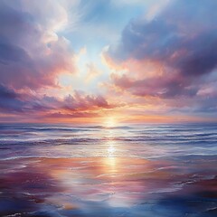 Obraz premium Romantic sunset over calm ocean dreamy colors calming nature glow
