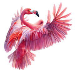 Flying pink flamingo bird isolated on transparent background