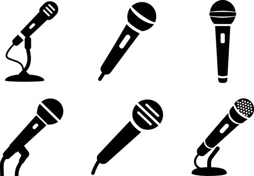 Vector microphone silhouette icon set