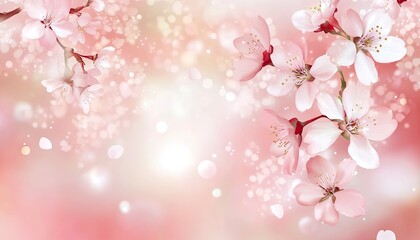 Obraz premium A soft pink background with falling cherry blossom petals, creating an elegant and romantic atmosphere for Valentine's Day or springtime themes. 