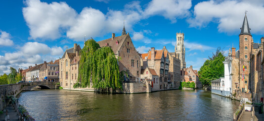 Famous view from Rosary Quay of Bruges, panorama of a canal of the Venice of the North - Bruges, Belgium