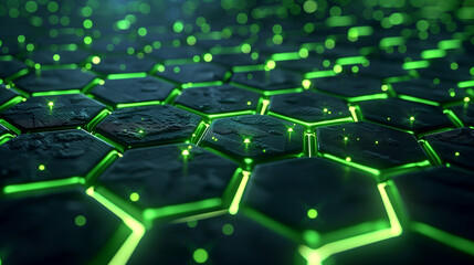 green glowing hexagons black background futuristic sci-fi abstract tech pattern
