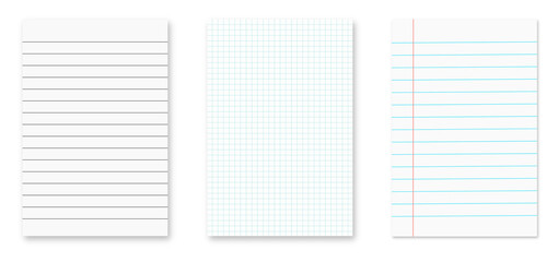 lined paper sheets isolated on transparent white background