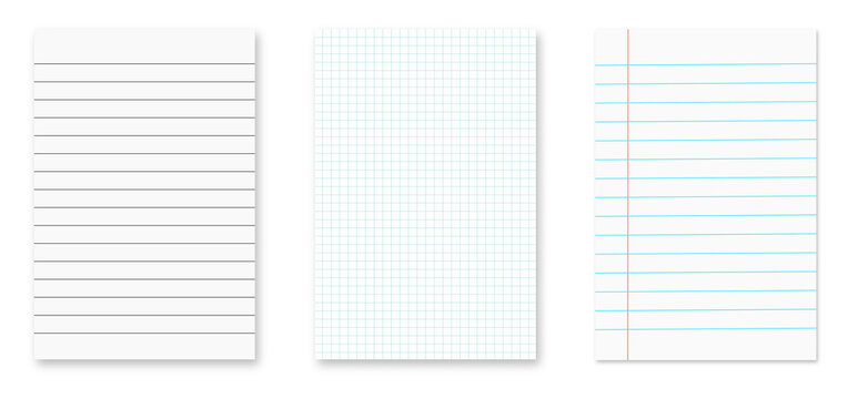 lined paper sheets isolated on transparent white background