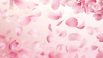 A soft pink background with falling cherry blossom petals, creating an elegant and romantic atmosphere for Valentine's Day or springtime themes. 
