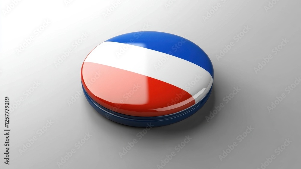 Poster a captivating close-up of a round french-flag inspired button on a smooth surface