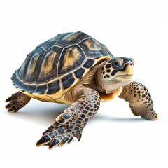 Obraz premium Isolated Turtle on White Background, Close-Up View, Realistic Details, Nature Wildlife, Animal Photography, Calm and Graceful Creature