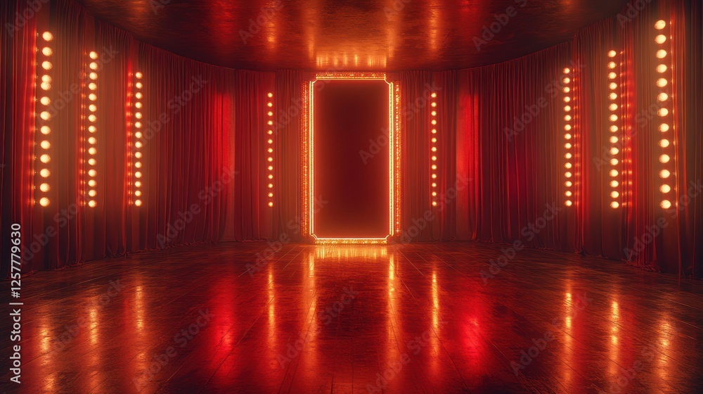 Poster red stage empty space with lights and curtains for showcase