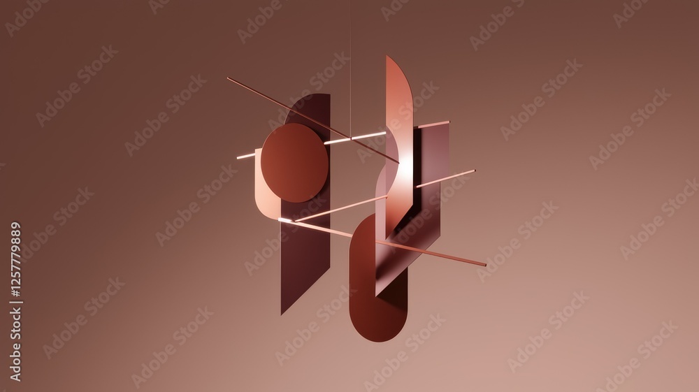 Poster Abstract 3D rendering of geometric shapes in rose gold, creating a modern and elegant design.
