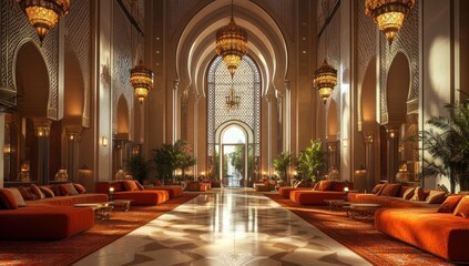 Fototapeta premium Opulent Moroccan Palace Interior: A Luxurious Architectural Masterpiece