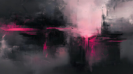 Abstract Dark and Pink Digital Painting of Layered Textures and Brushstrokes