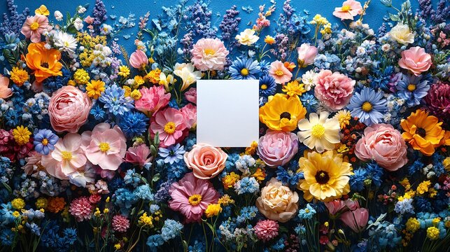 Vibrant Spring Flatlay with Colorful Flowers for Pregnancy Reveal