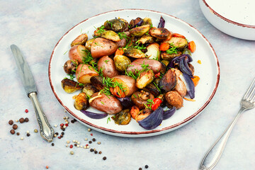 Baked or stewed vegetables.