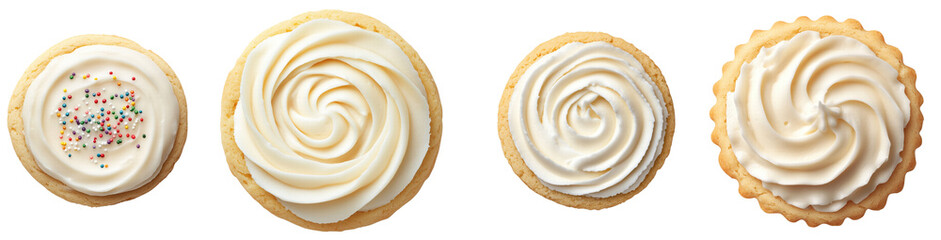 Fototapeta premium Assortment of Creamy Cupcakes with Swirled Frosting Designs, isolated on transparent background.