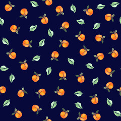 Watercolor peaches pattern on blue