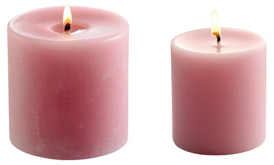 Pink Candles with Flame in Different Sizes for Relaxing Ambiance, isolated on transparent background.