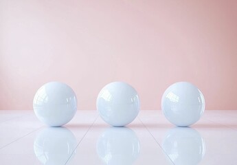 Three Pastel Pink And White Spheres On A White Surface