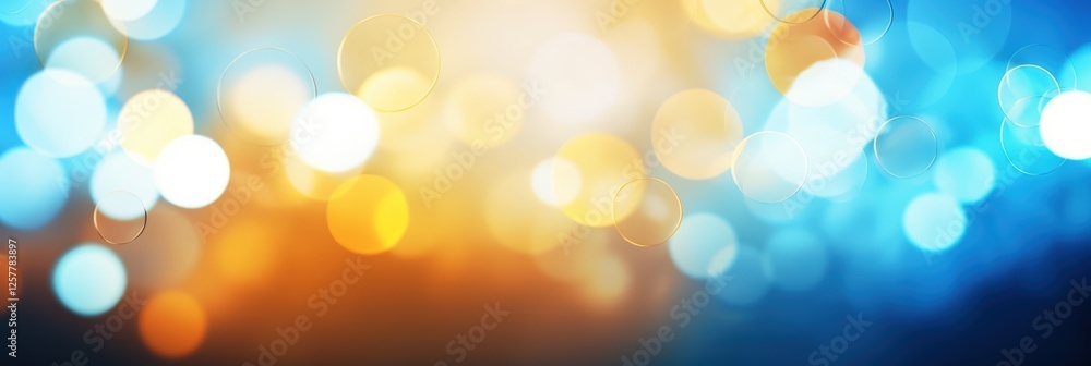 Poster vibrant blue and yellow circular bokeh background with soft light blurs for artistic and creative de