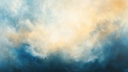 Golden sunrise through cloudscape, ethereal, calming background for design