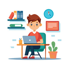 kid using laptop vector flat minimalistic isolated illustration