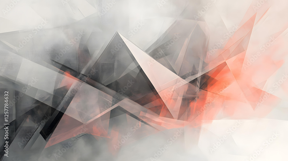 Poster abstract geometric composition of interlocking gray and peach polygons