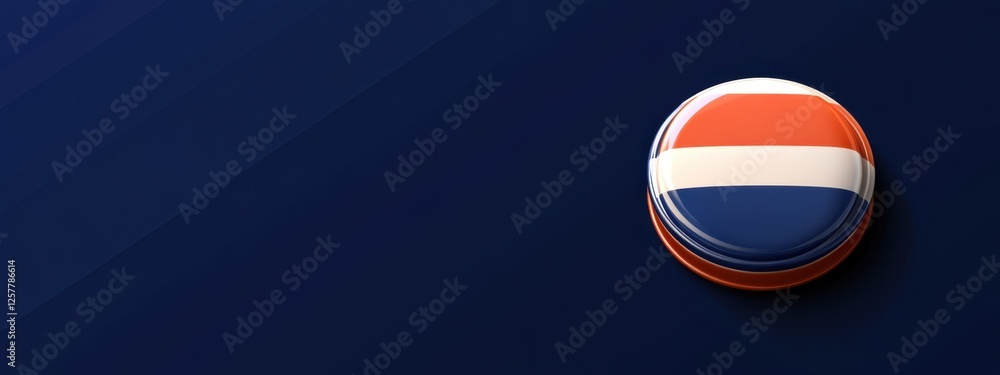 Poster crisp and bold button design featuring the colors of the dutch flag on a dark background