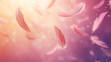 An abstract, dreamlike background featuring floating feathers, symbolizing freedom, spirituality, and divine connection.