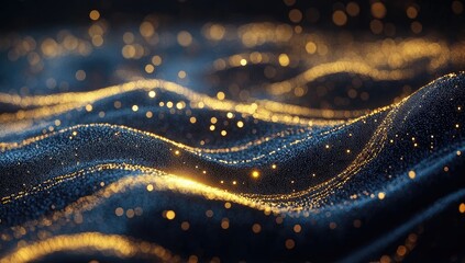 Abstract gold particles flowing, dark background