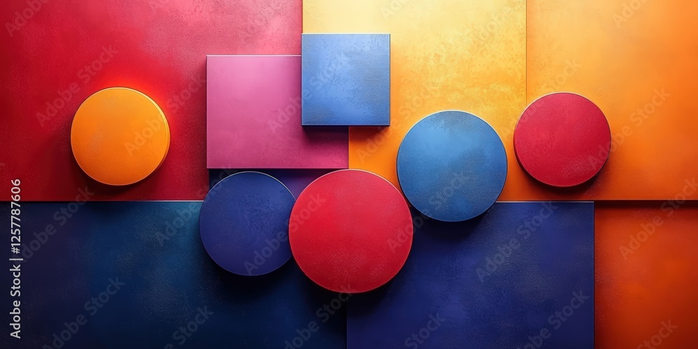 Poster abstract colorful composition of geometric shapes in minimalist style featuring vibrant circles and 