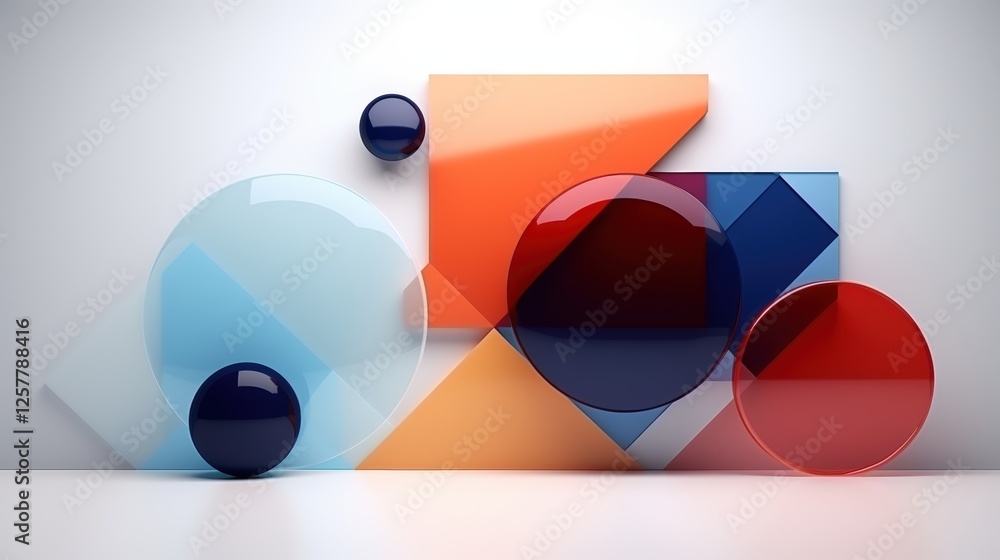 Poster abstract minimalism with geometric shapes and colorful transparent elements displaying creativity an