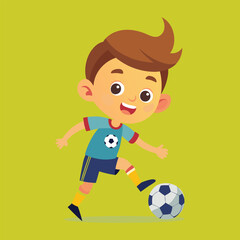 Happy boy playing soccer cartoon illustration