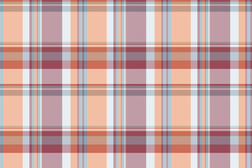 Blank textile check tartan, hippy seamless background texture. Handsome plaid vector fabric pattern in pastel and orange colors.