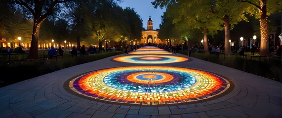 A colorful mosaic in a park path showcasing local artistry and celebrating the communitys rich culture through vibrant designs
