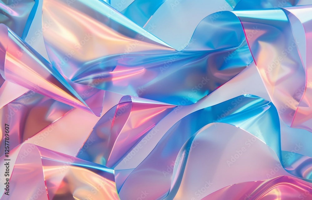 Poster Iridescent abstract background with colorful holographic foil textures. Suitable for modern digital designs, artistic projects, futuristic themes, vibrant colors. 80s, 90s style, cluttercore aesthetic
