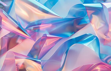 Iridescent abstract background with colorful holographic foil textures. Suitable for modern digital designs, artistic projects, futuristic themes, vibrant colors. 80s, 90s style, cluttercore aesthetic
