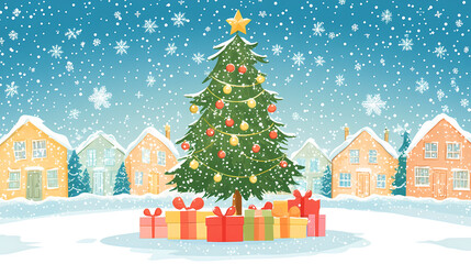 Naklejka premium Christmas tree winter illustration
