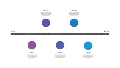 Road map infographic with 5 steps timeline journey.