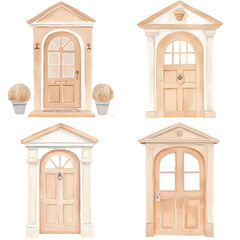 Bright blue door watercolor hand drawn set collection