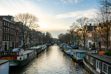 Charming Canal View of Amsterdam at Sunset