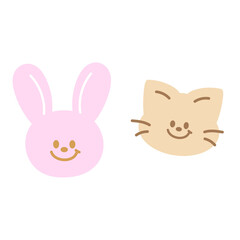 Pink bunny and cat illustrations for animal, zoo, souvenir shop, cartoon, character, sticker, comic, mascot, cute patch, brooch, kid doll, toy, fabric print, decoration, happy easter, pet shop, vet