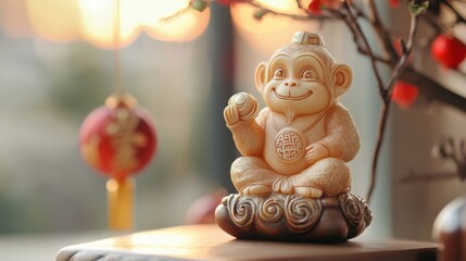 Chinese lunar new year ornaments on festive background.2016 is year of the monkey,calligraphy fu mean good bless