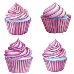 Purple cupcake liner watercolor set hand drawn