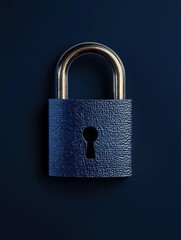 Naklejka premium Digital padlock for computing system on dark blue background, cyber security technology for fraud prevention and privacy data network protection concept